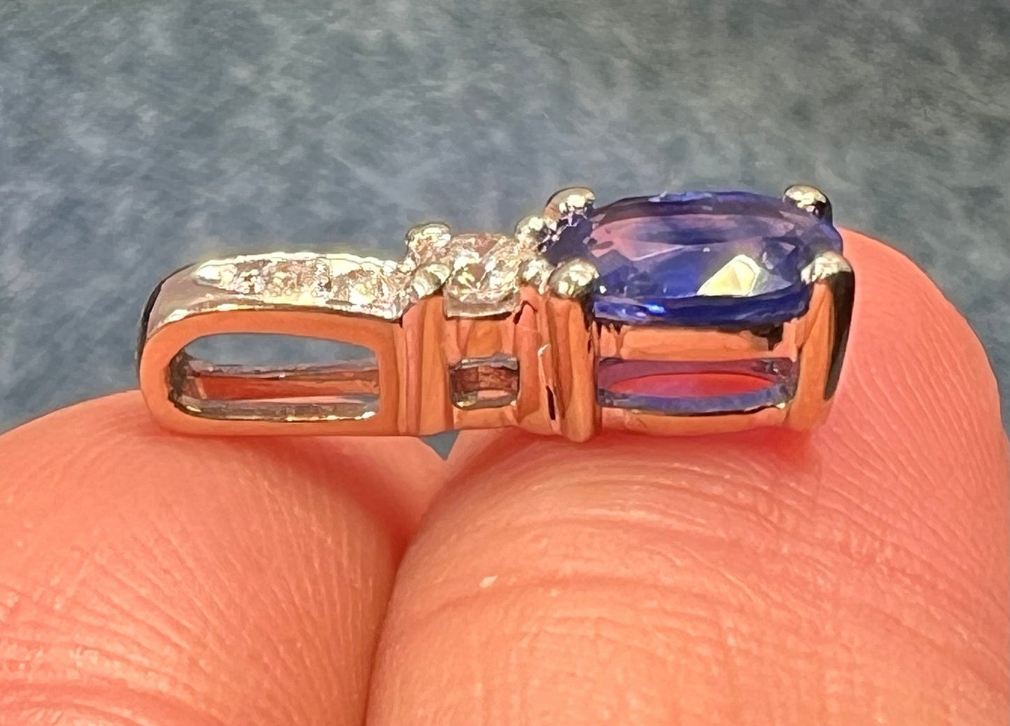 14k White Gold Ceylon Blue Sapphire + Diamond Pendant *Video*