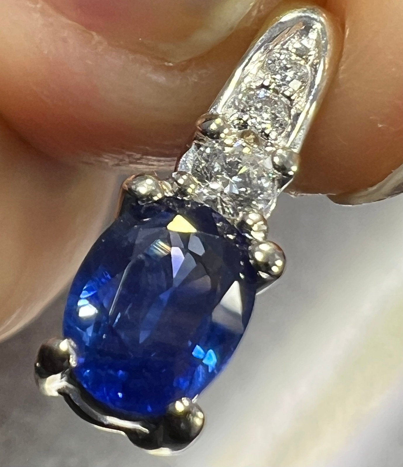 14k White Gold Ceylon Blue Sapphire + Diamond Pendant *Video*