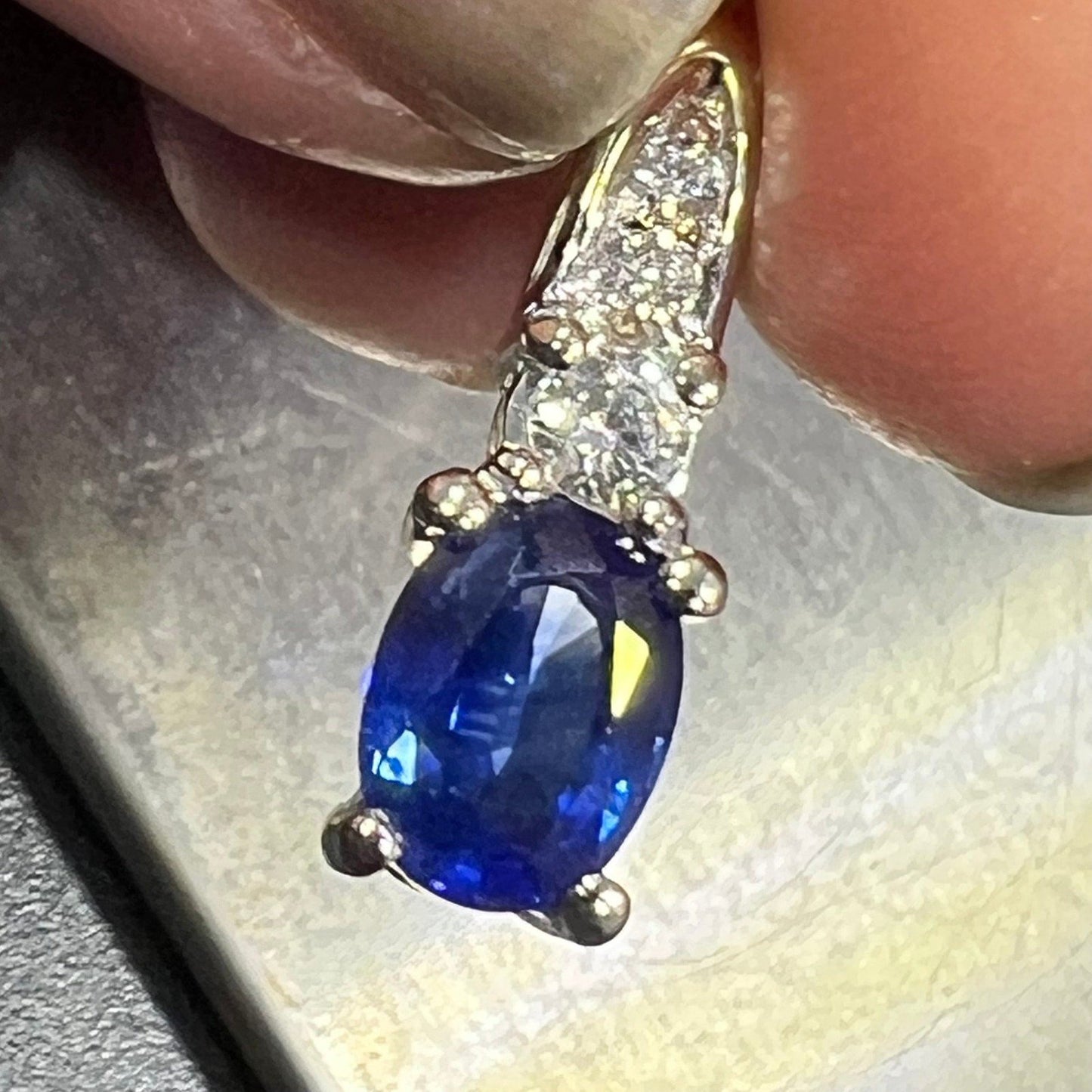 14k White Gold Ceylon Blue Sapphire + Diamond Pendant *Video*