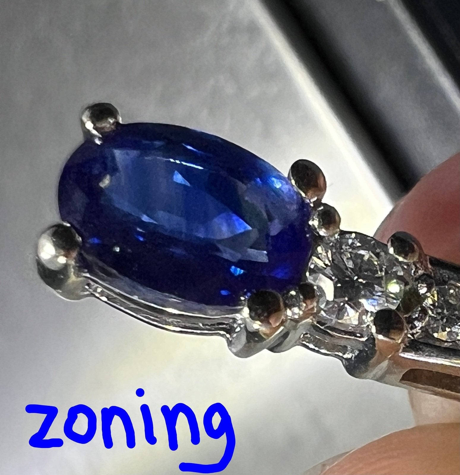14k White Gold Ceylon Blue Sapphire + Diamond Pendant *Video*