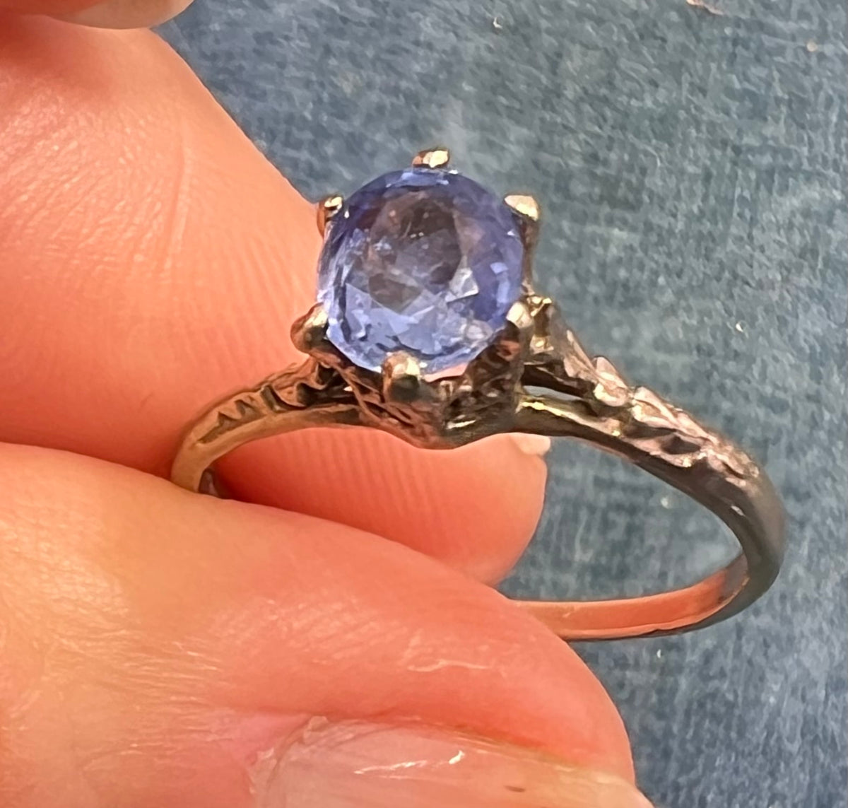 14k White Gold Ceylon Blue Sapphire Solitaire Ring. Antique *Video*