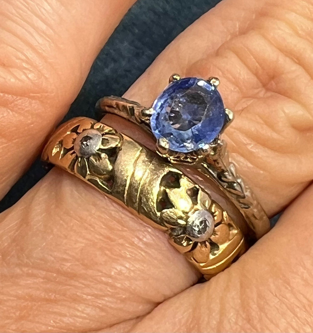 14k White Gold Ceylon Blue Sapphire Solitaire Ring. Antique *Video*