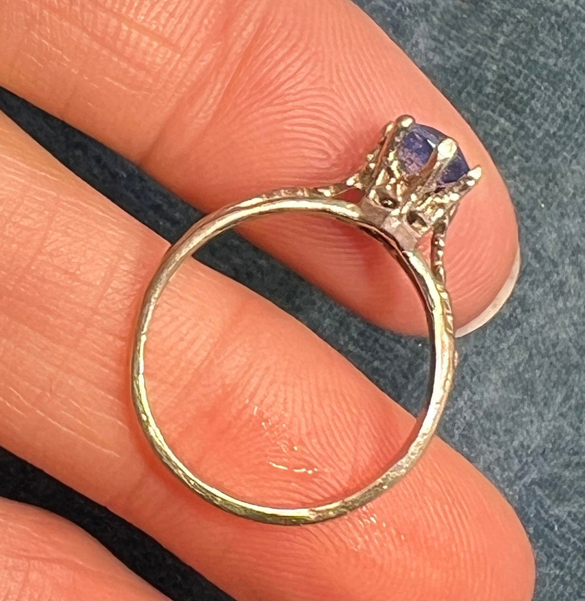 14k White Gold Ceylon Blue Sapphire Solitaire Ring. Antique *Video*