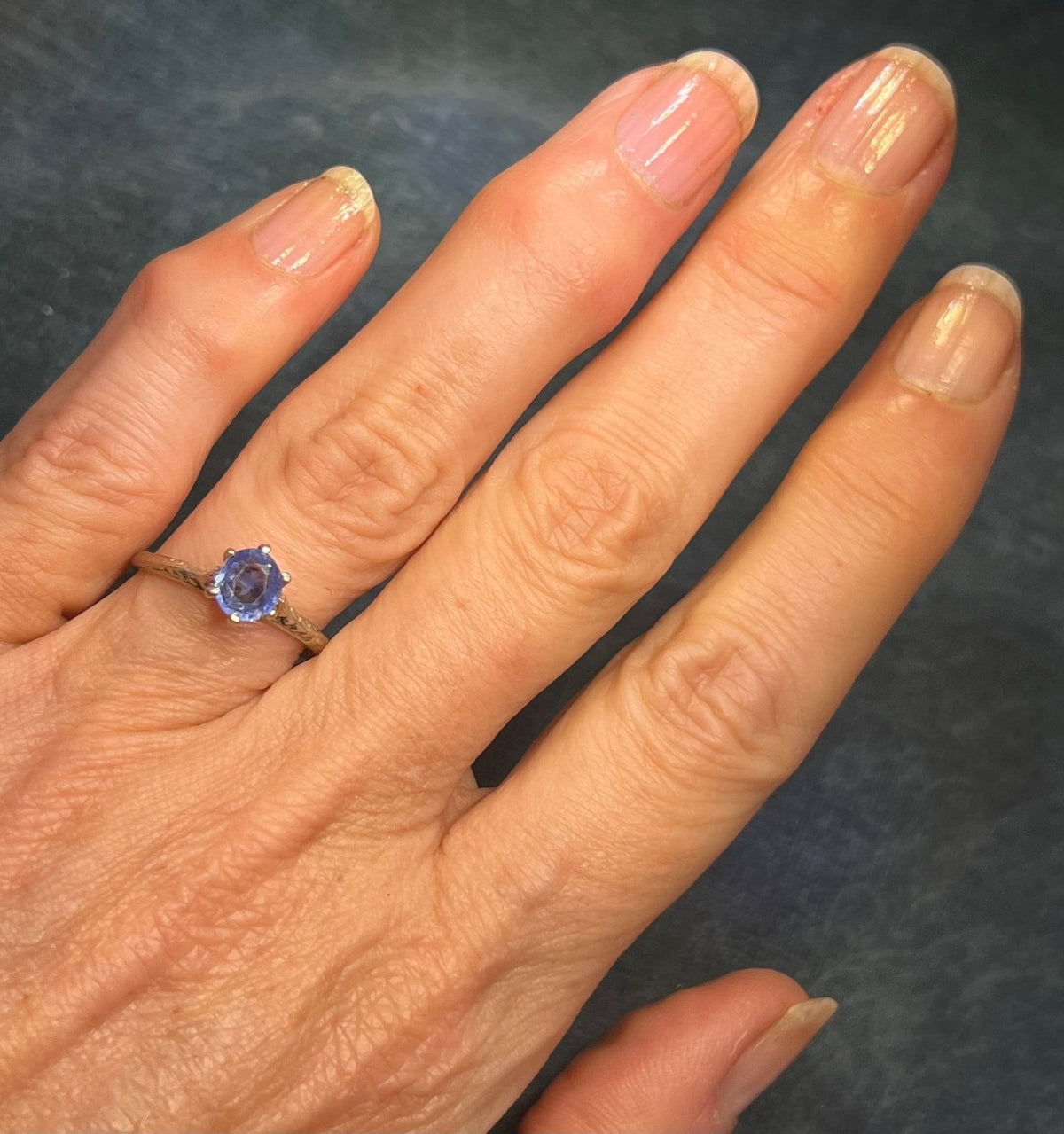 14k White Gold Ceylon Blue Sapphire Solitaire Ring. Antique *Video*