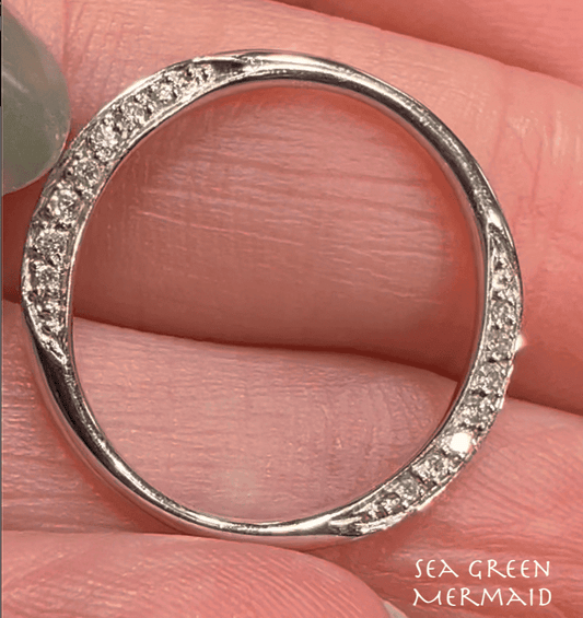 14k White Gold Crescent Moon Diamond Circle Pendant. Designer