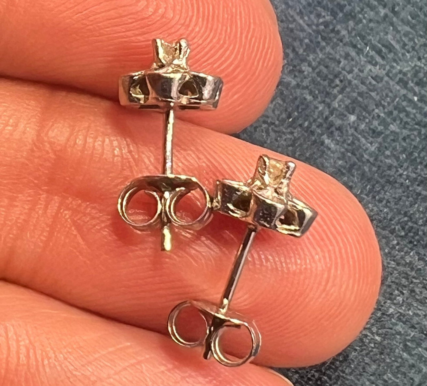 14k White Gold Diamond Cherry Blossom Flower Earrings. Tiny!