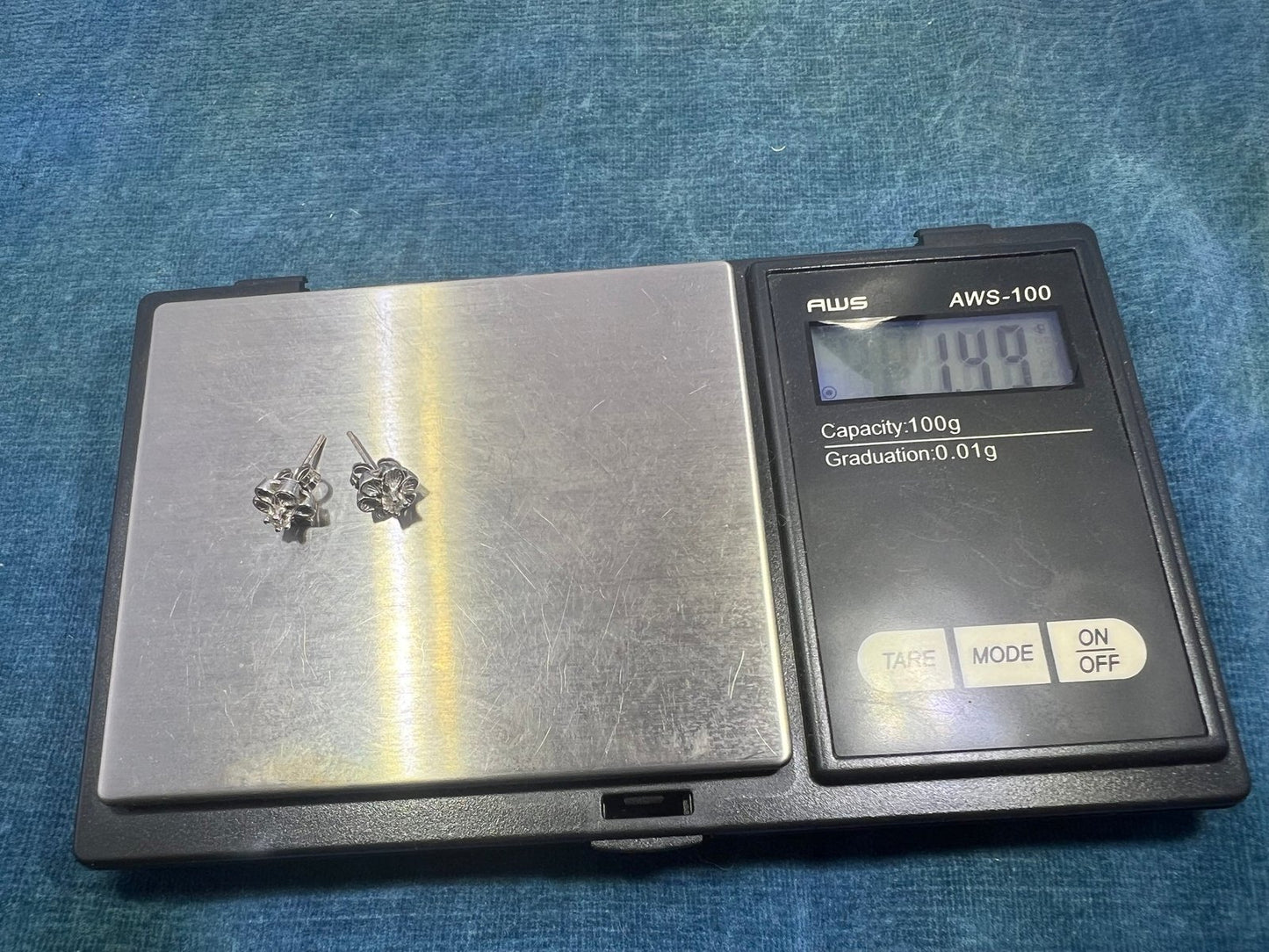 14k White Gold Diamond Cherry Blossom Flower Earrings. Tiny!