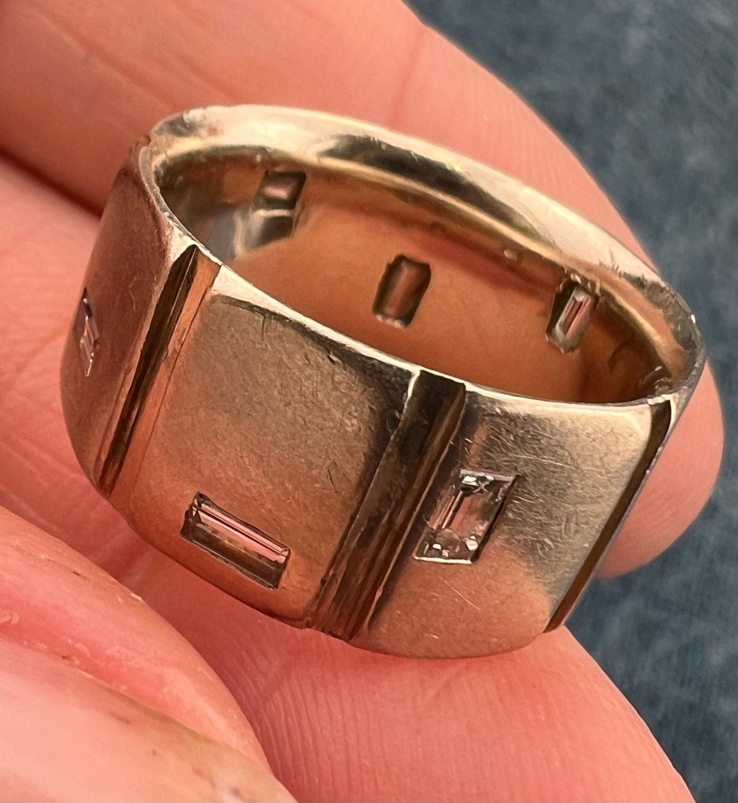 14k White Gold Geometric Designer Wide Eternity Band Diamond Ring. 9.7g *Video*