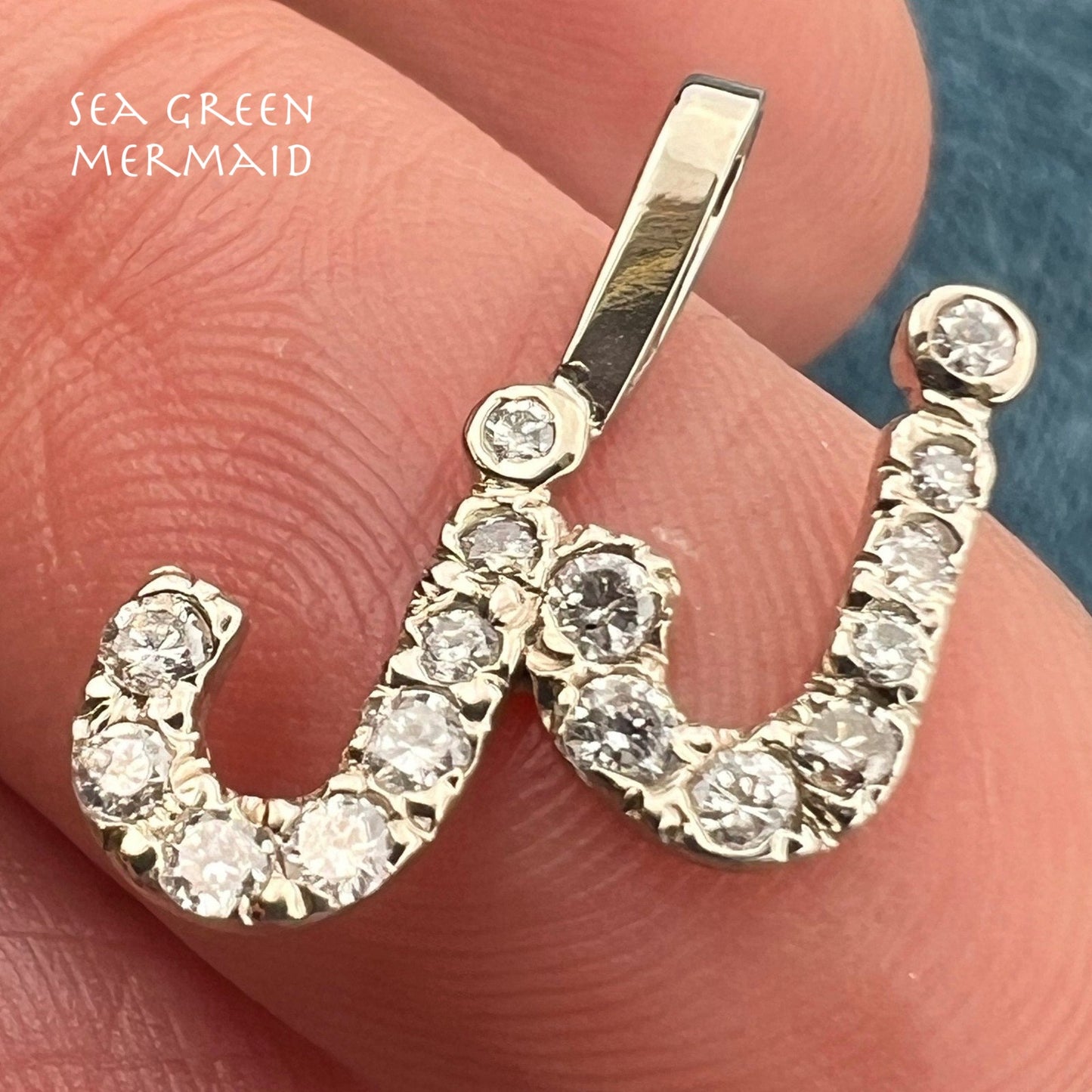 14k White Gold "JJ" Initials Nickname Pendant w Diamonds. Tiny! 2/3"