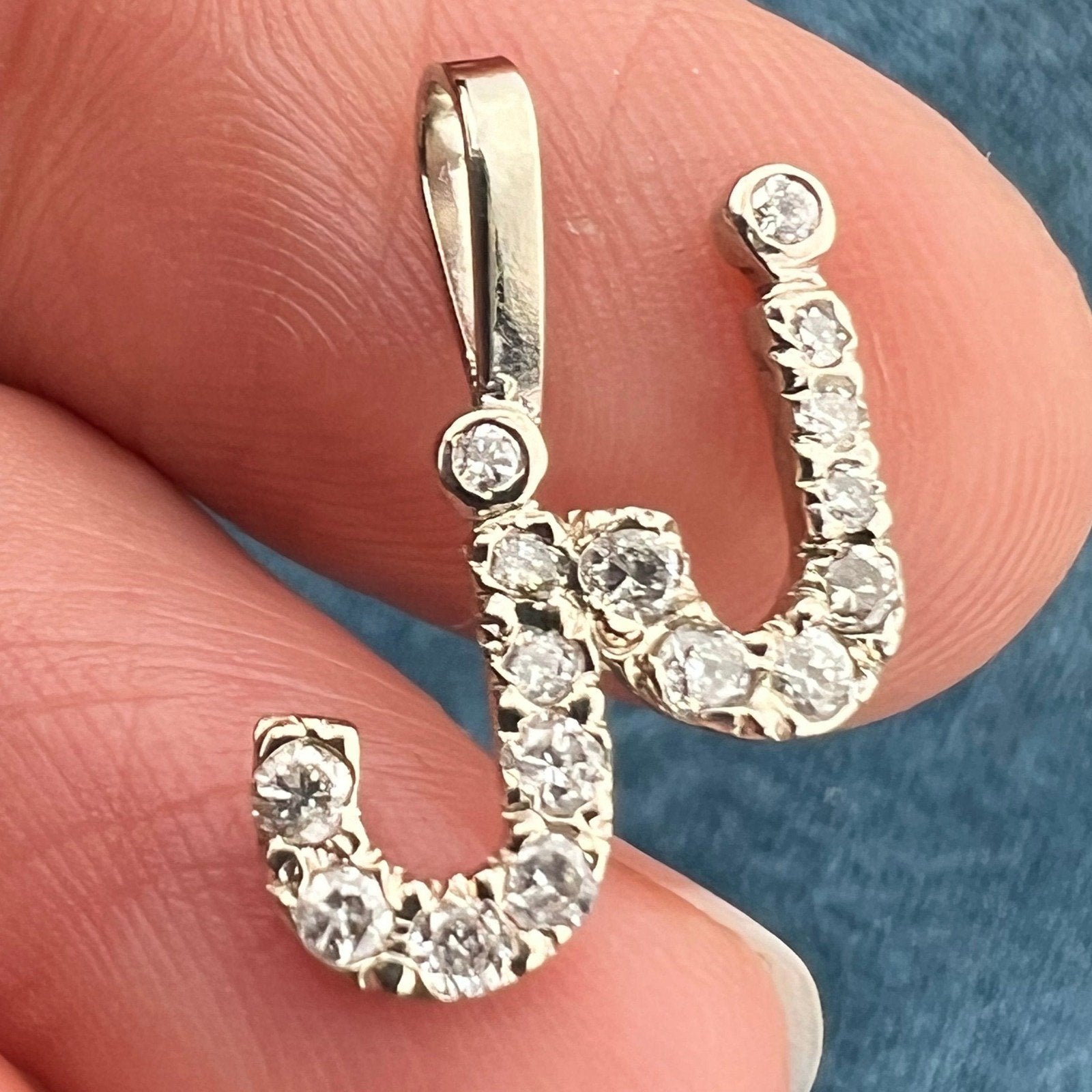 14k White Gold "JJ" Initials Nickname Pendant w Diamonds. Tiny! 2/3"