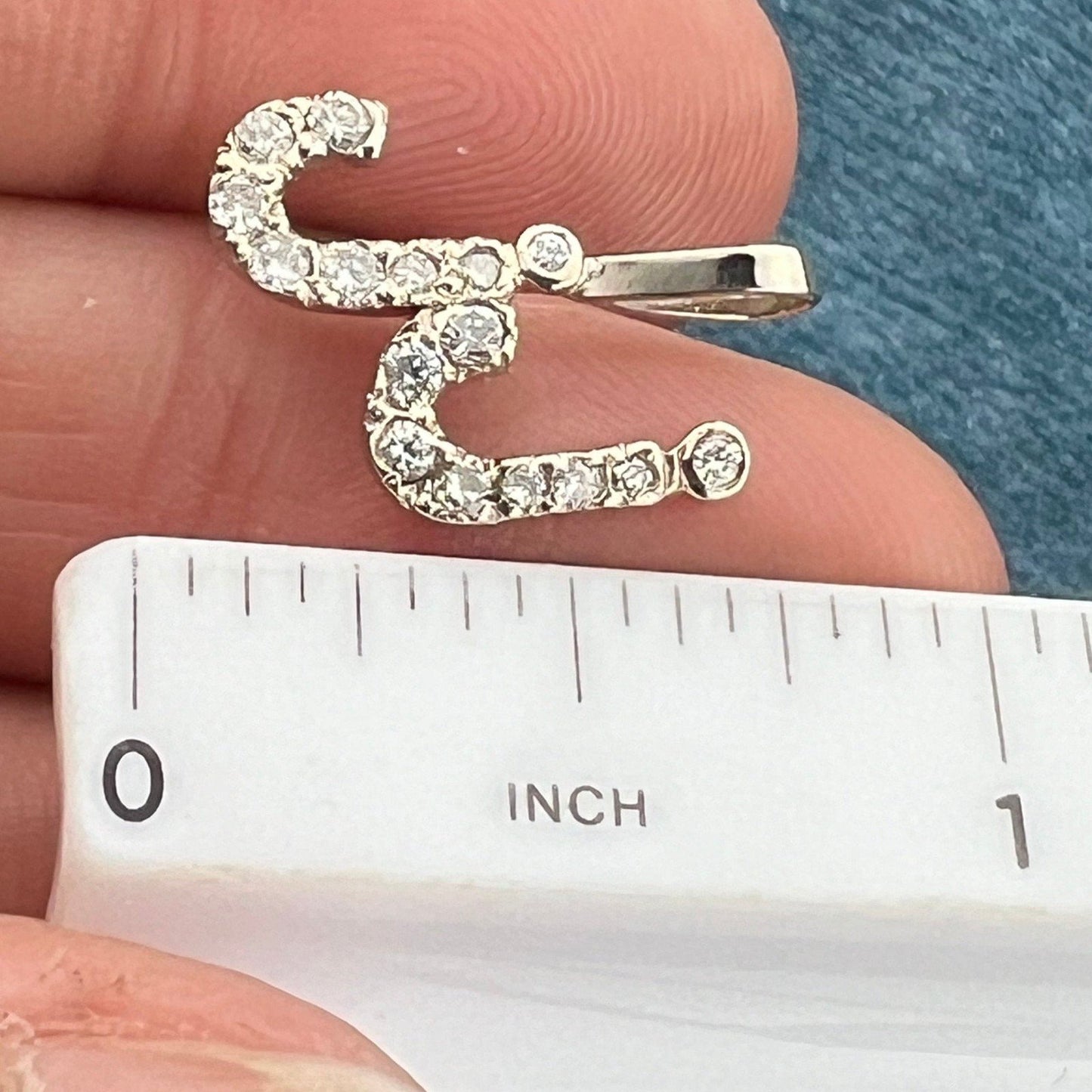 14k White Gold "JJ" Initials Nickname Pendant w Diamonds. Tiny! 2/3"