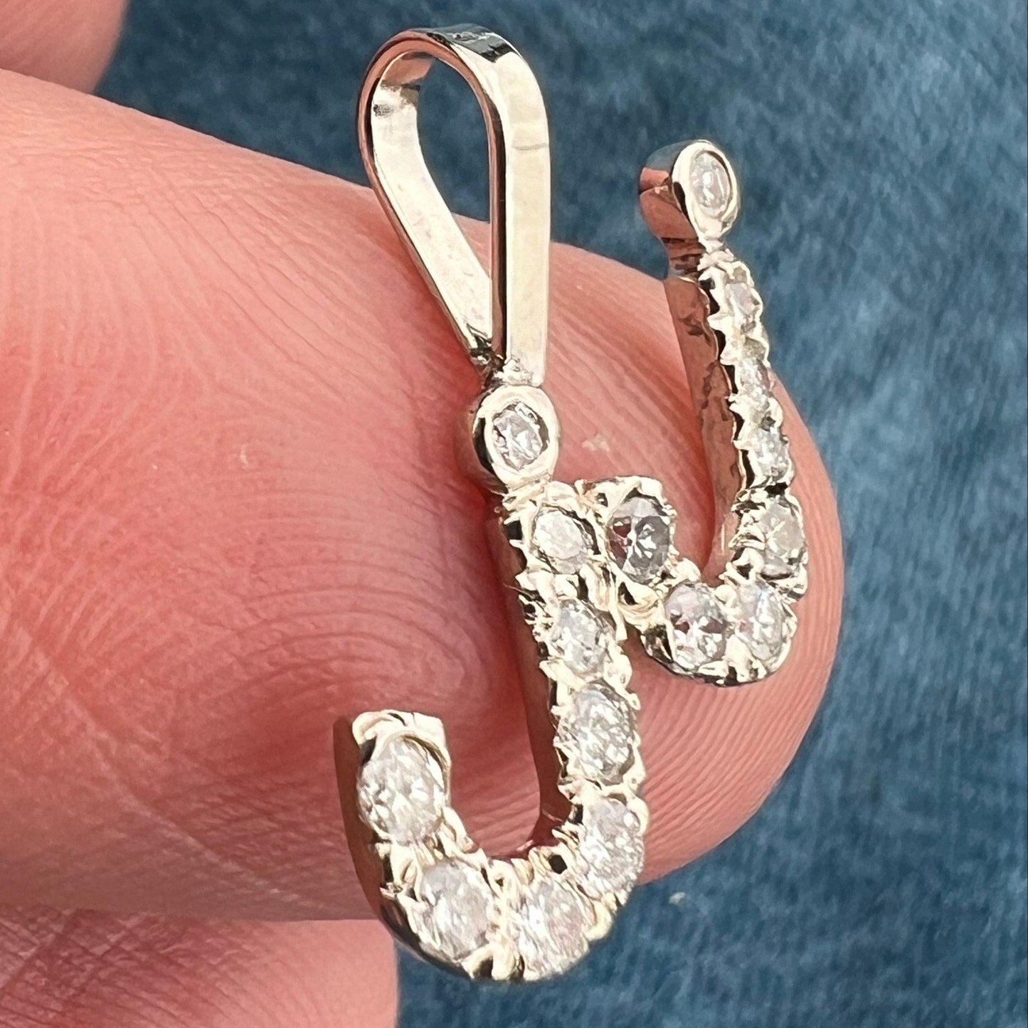 14k White Gold "JJ" Initials Nickname Pendant w Diamonds. Tiny! 2/3"