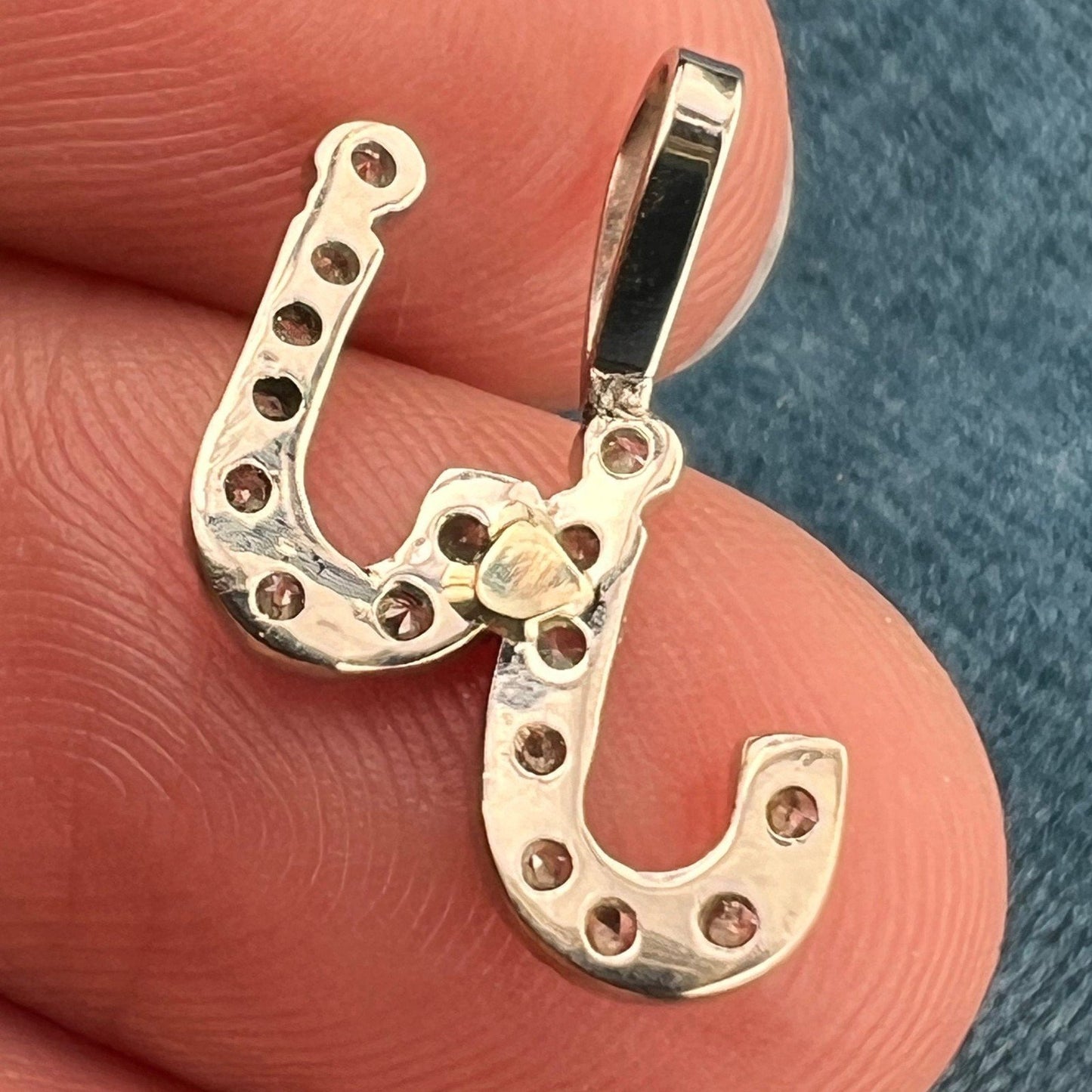 14k White Gold "JJ" Initials Nickname Pendant w Diamonds. Tiny! 2/3"