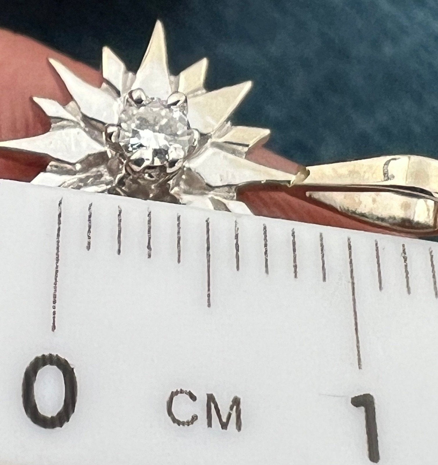 14k White Gold MCM Modern Diamond Sun Star Burst Pendant. Tiny!