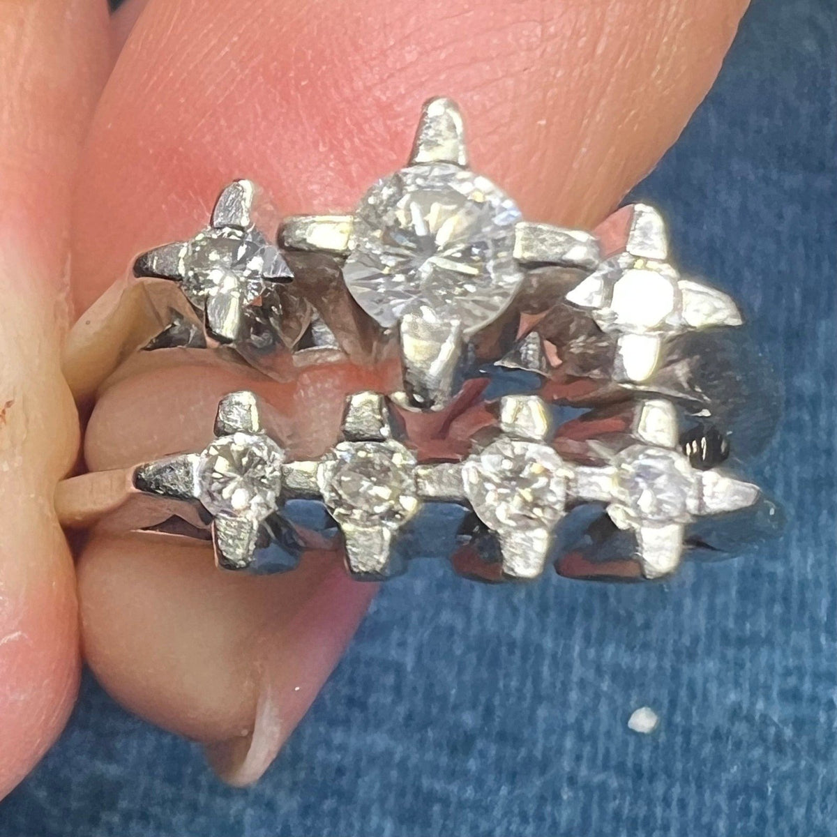14k White Gold Mid-Century Modern Starburst Diamond Ring. Wedding Anniversary