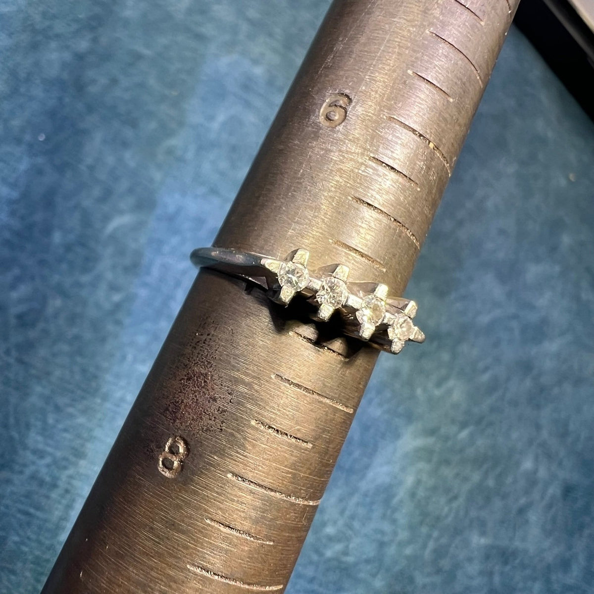 14k White Gold Mid-Century Modern Starburst Diamond Ring. Wedding Anniversary