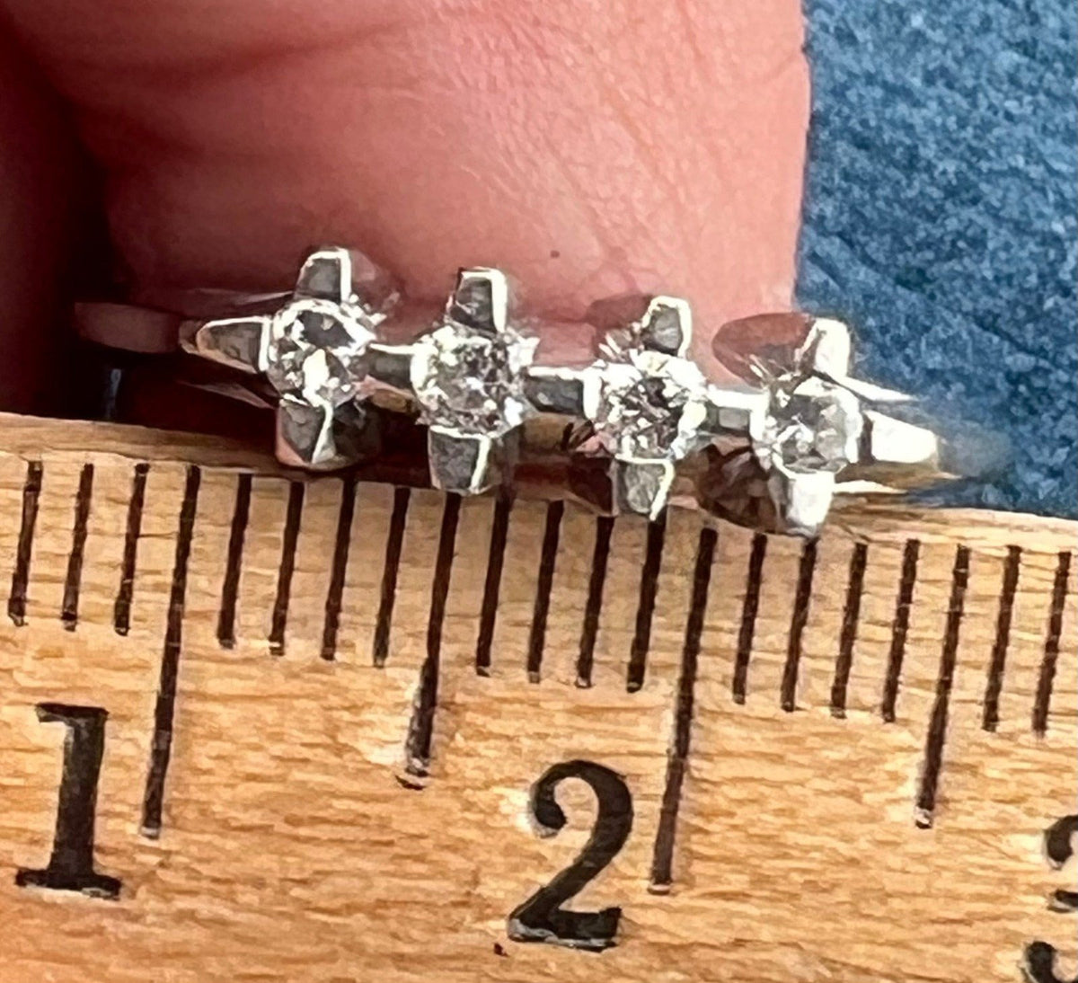 14k White Gold Mid-Century Modern Starburst Diamond Ring. Wedding Anniversary
