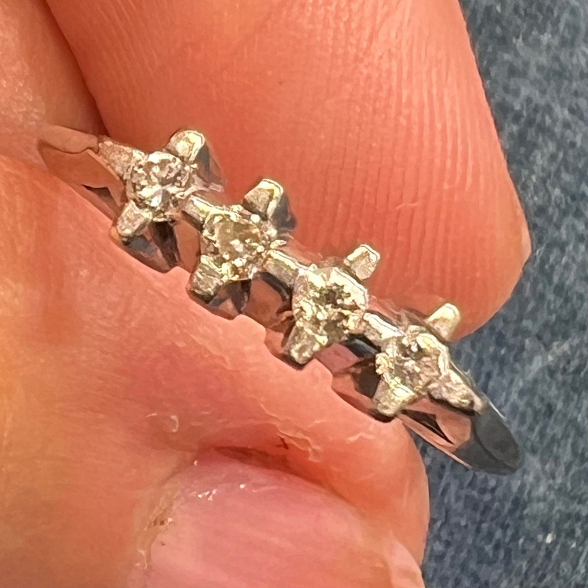 14k White Gold Mid-Century Modern Starburst Diamond Ring. Wedding Anniversary