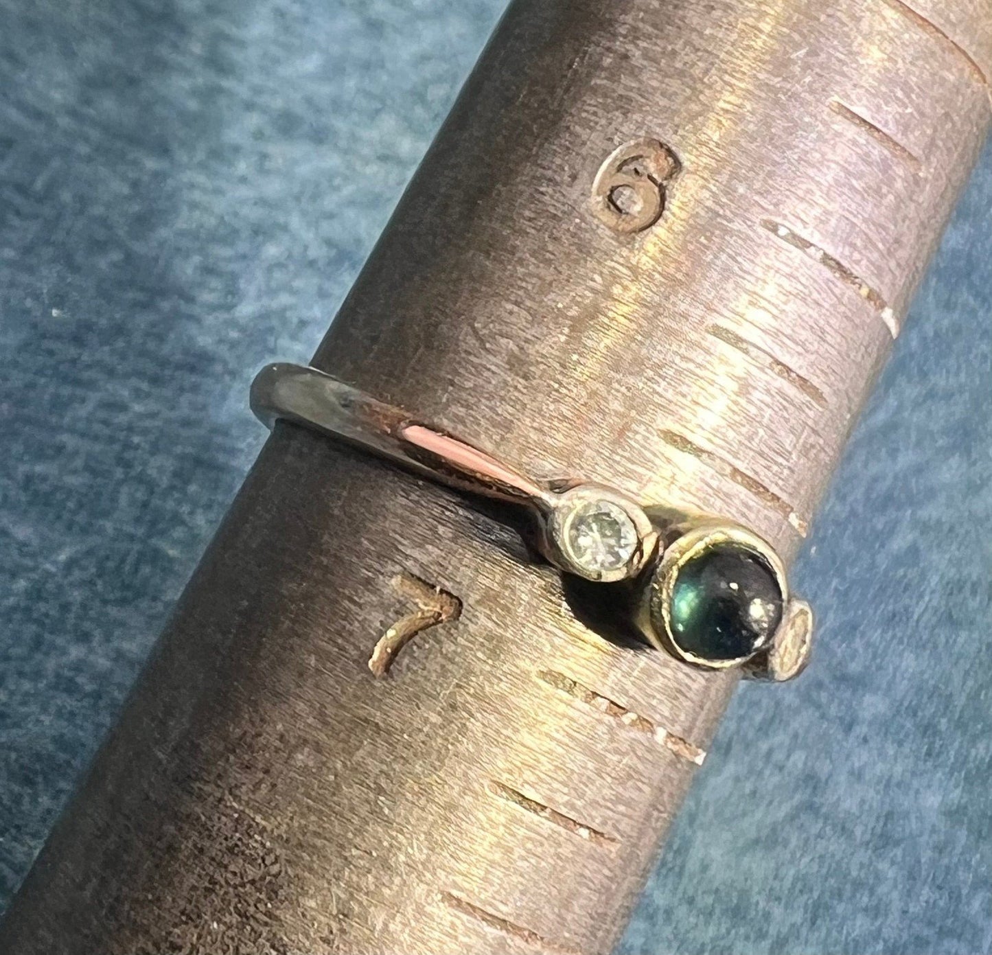 14k White Gold Natural Blue Sapphire Cabochon Ring. Antique. Tiny!