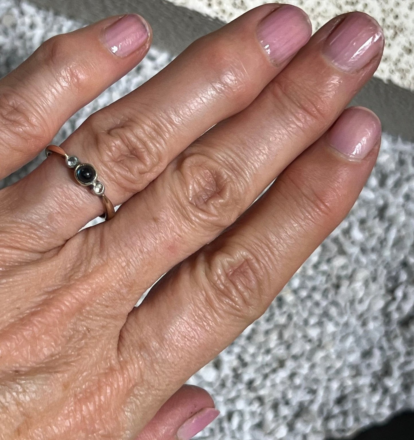 14k White Gold Natural Blue Sapphire Cabochon Ring. Antique. Tiny!