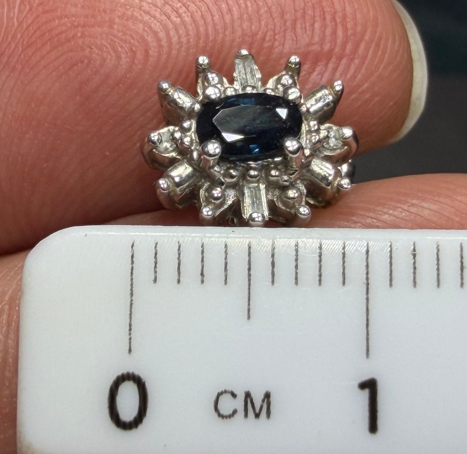 14k White Gold Natural Blue Sapphire & Diamond Halo Earrings