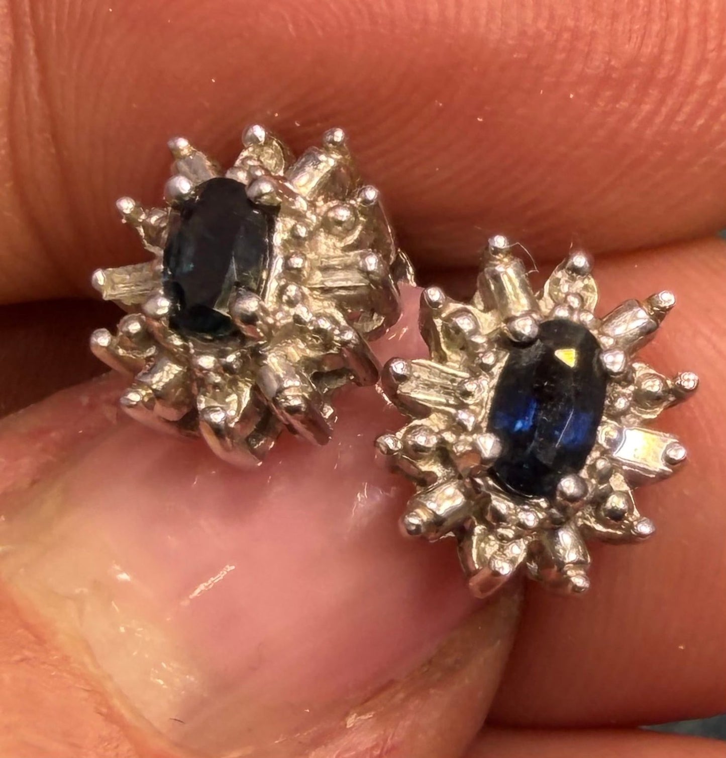 14k White Gold Natural Blue Sapphire & Diamond Halo Earrings