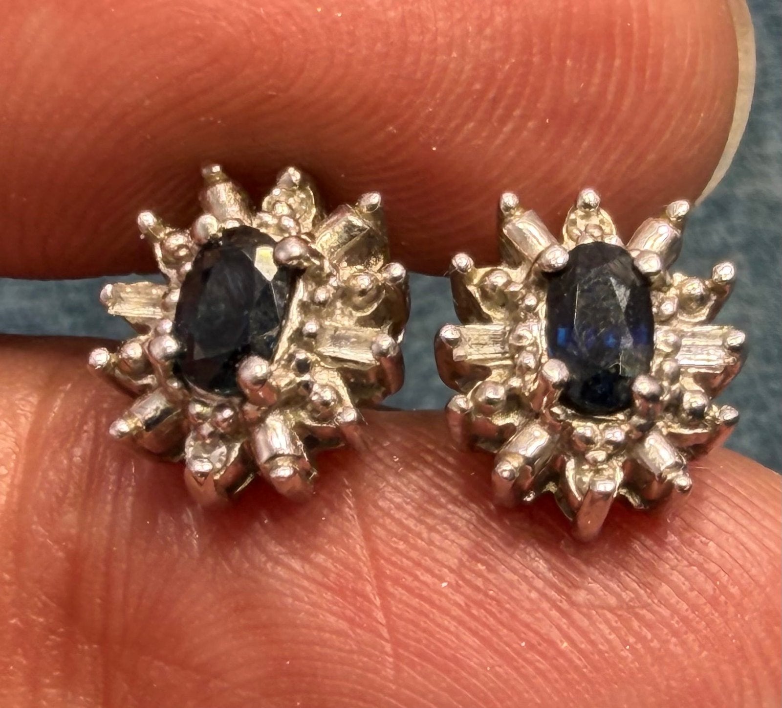 14k White Gold Natural Blue Sapphire & Diamond Halo Earrings