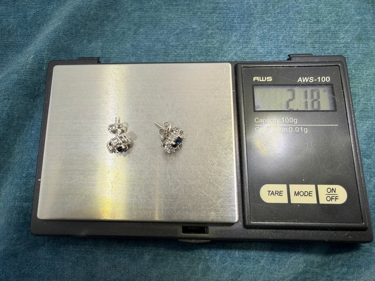 14k White Gold Natural Blue Sapphire & Diamond Halo Earrings