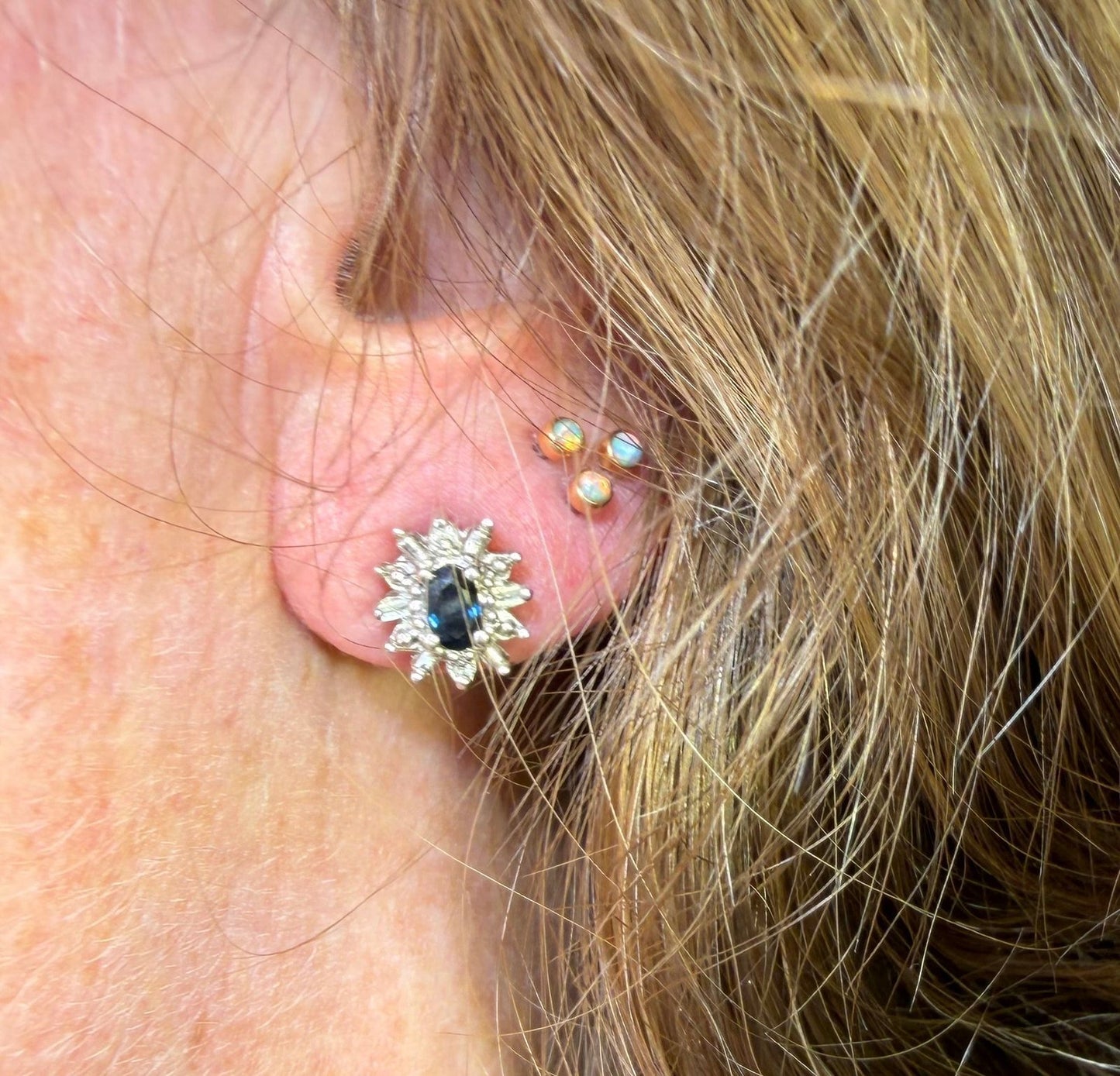 14k White Gold Natural Blue Sapphire & Diamond Halo Earrings