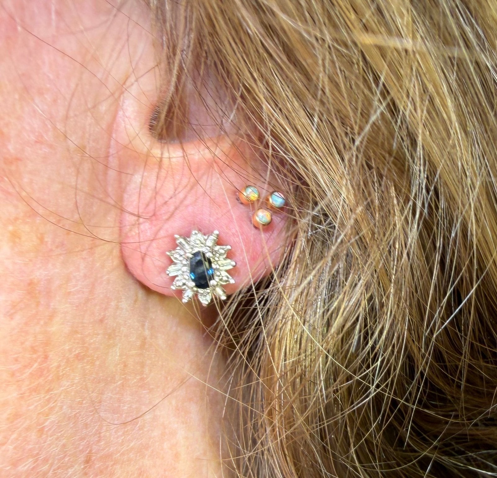 14k White Gold Natural Blue Sapphire & Diamond Halo Earrings