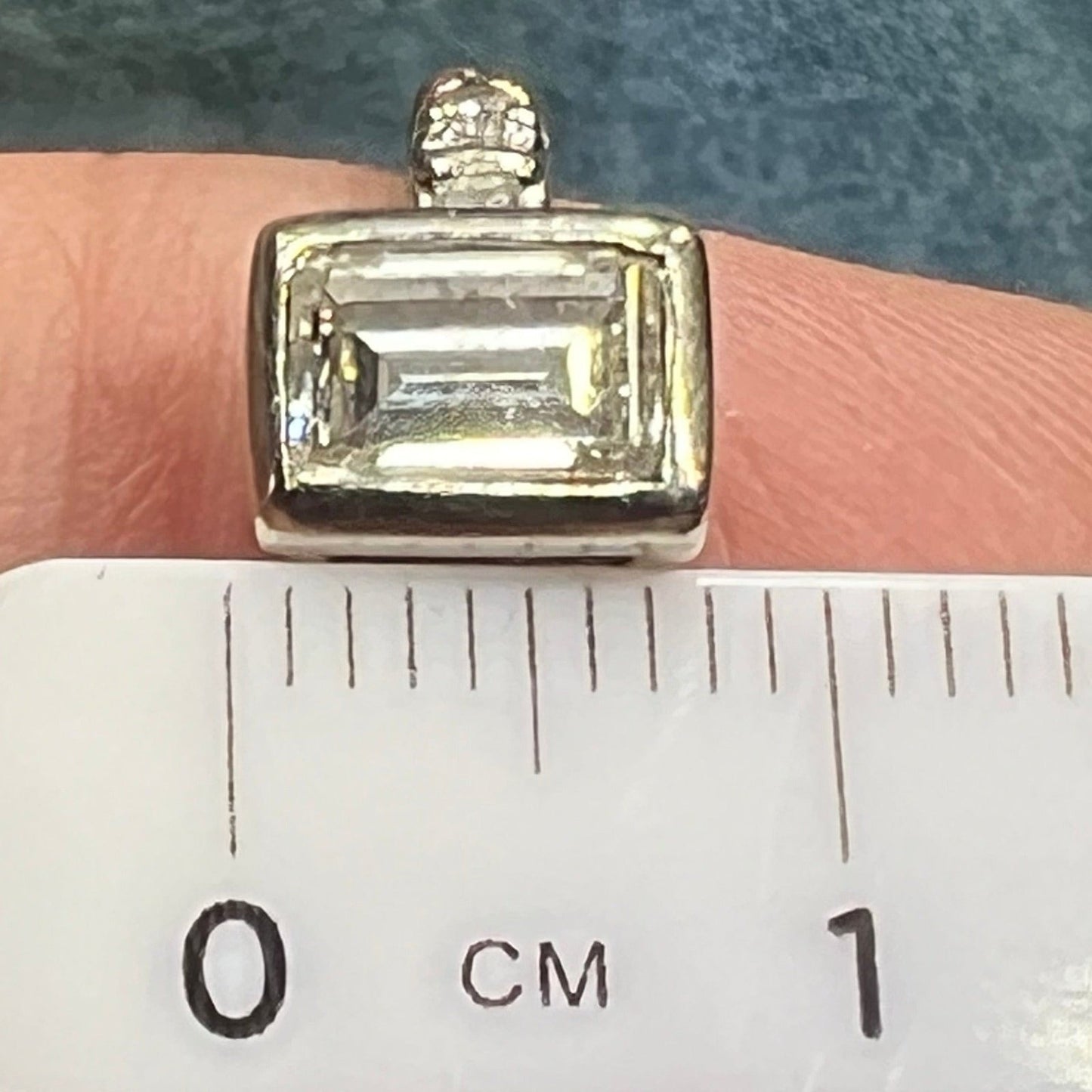 14k White Gold Natural Emerald Cut Diamond Ring. Bezel-Set