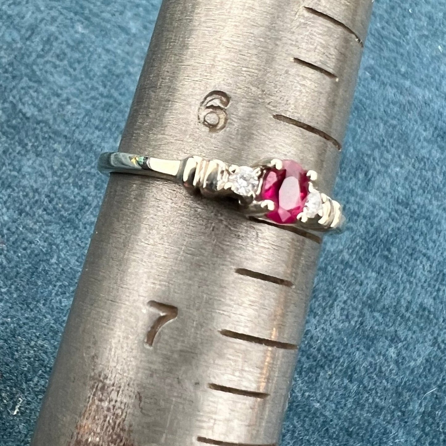 14k White Gold Natural Red Ruby Ring w Diamonds