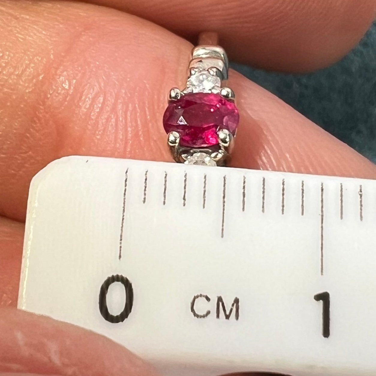 14k White Gold Natural Red Ruby Ring w Diamonds