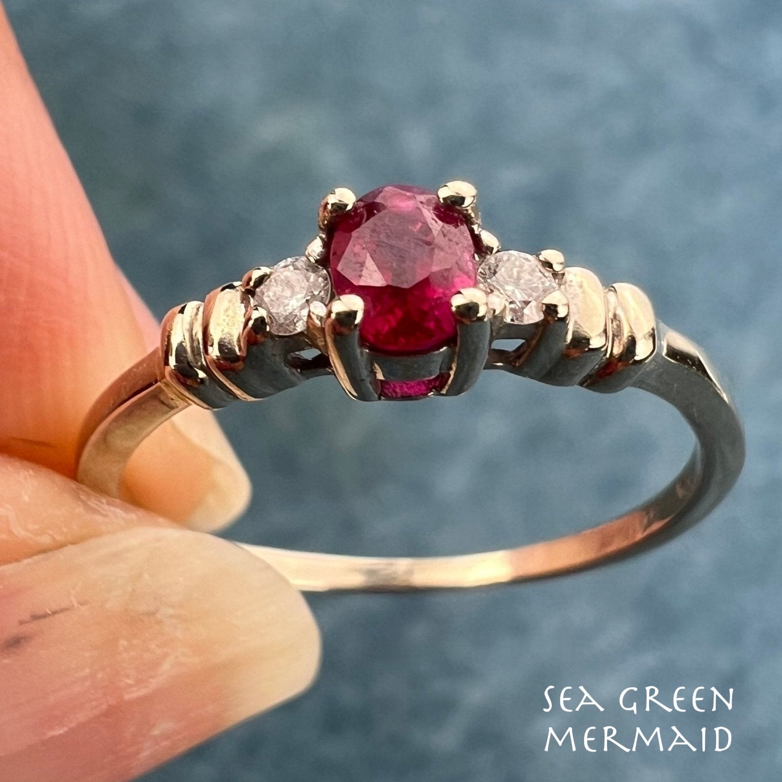 14k White Gold Natural Red Ruby Ring w Diamonds