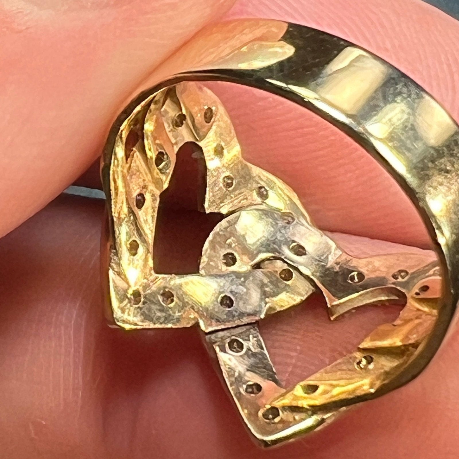 14k White + Yellow Gold Diamond Sweetheart Ring. Victorian Era