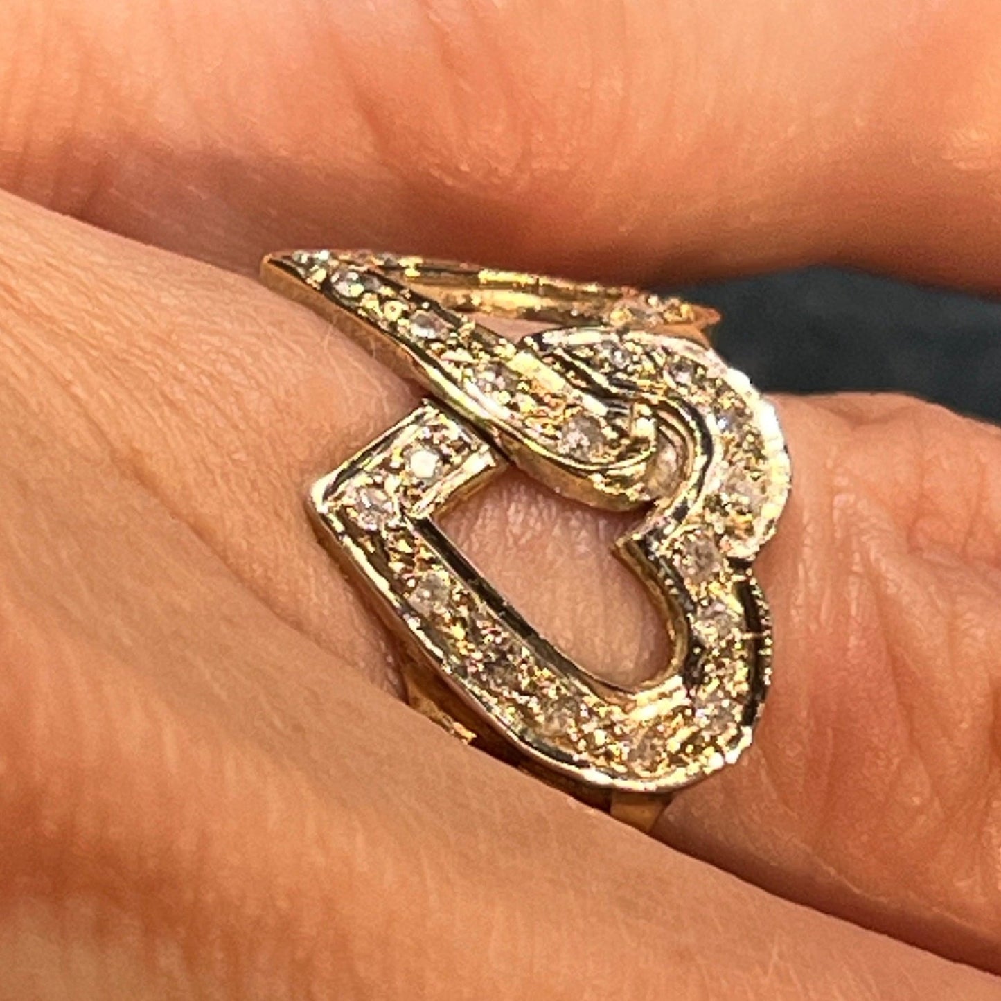 14k White + Yellow Gold Diamond Sweetheart Ring. Victorian Era