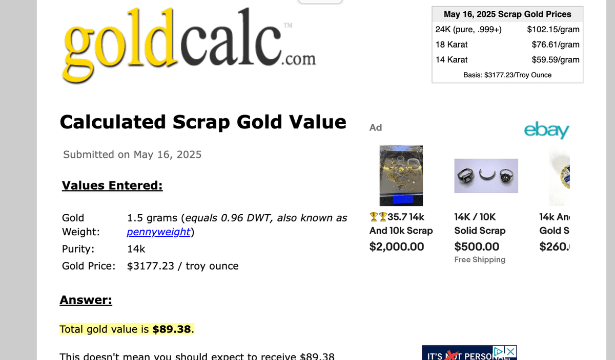 14k Yellow Gold 1.5 grams at 80% SCRAP Price - K