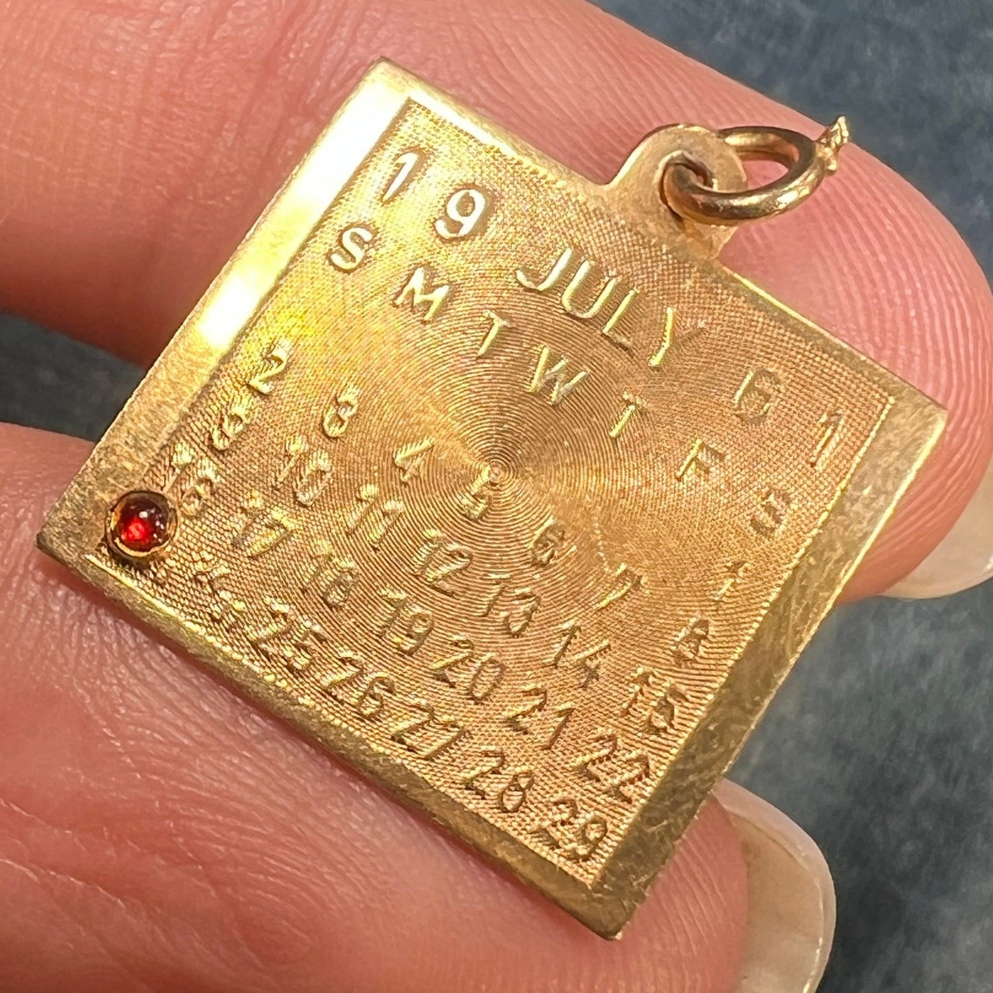 14k Yellow Gold 1961 Calendar Pendant w Ruby Birthday Anniversary Date
