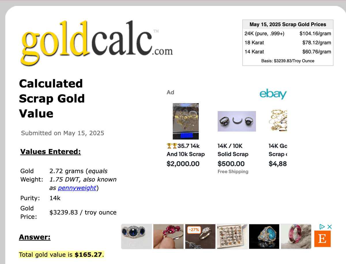 14k Yellow Gold 2.72 grams. 80% SCRAP Price - A