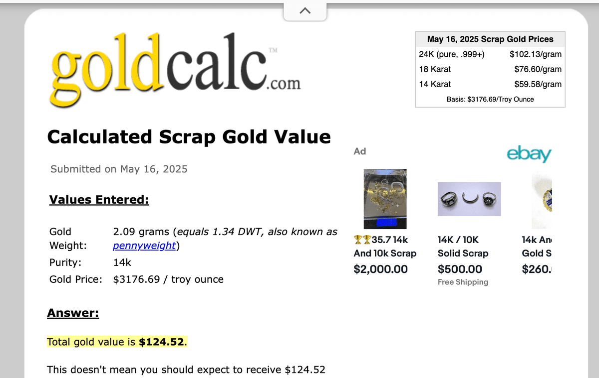 14k Yellow Gold 2 grams. 80% SCRAP Price - H