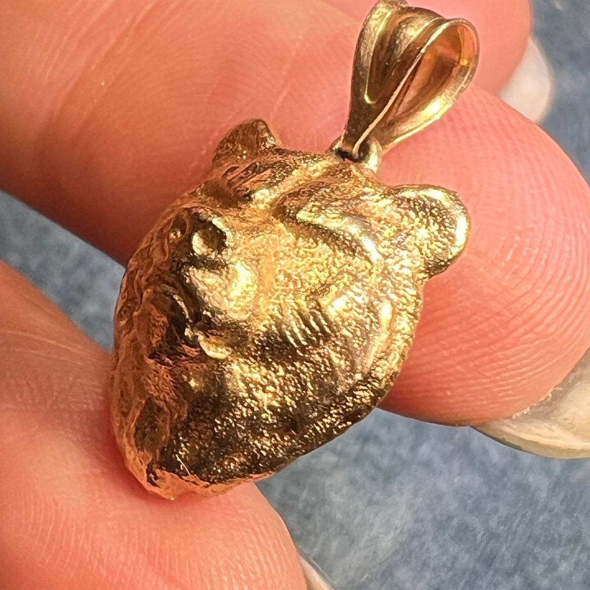 14k Yellow Gold 3-D Chunky Grizzly Bear Pendant. Powerful