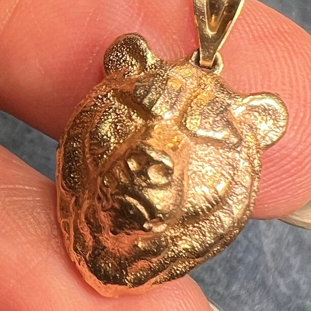 14k Yellow Gold 3-D Chunky Grizzly Bear Pendant. Powerful