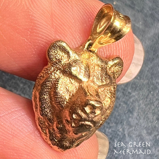 14k Yellow Gold 3-D Chunky Grizzly Bear Pendant. Powerful