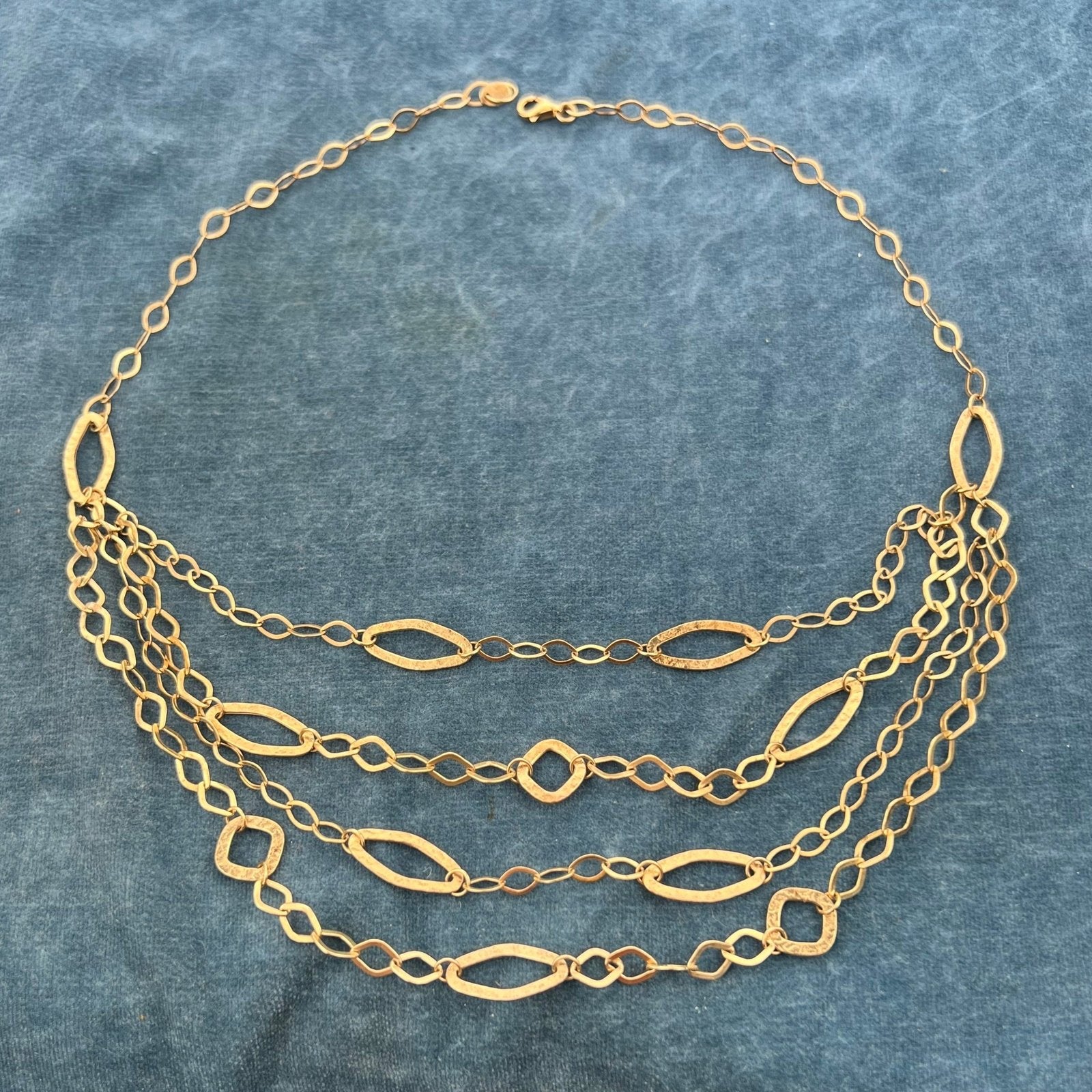 14k Yellow Gold 4 Layer Hammered Geometric Links Chain. 10.5g Italy