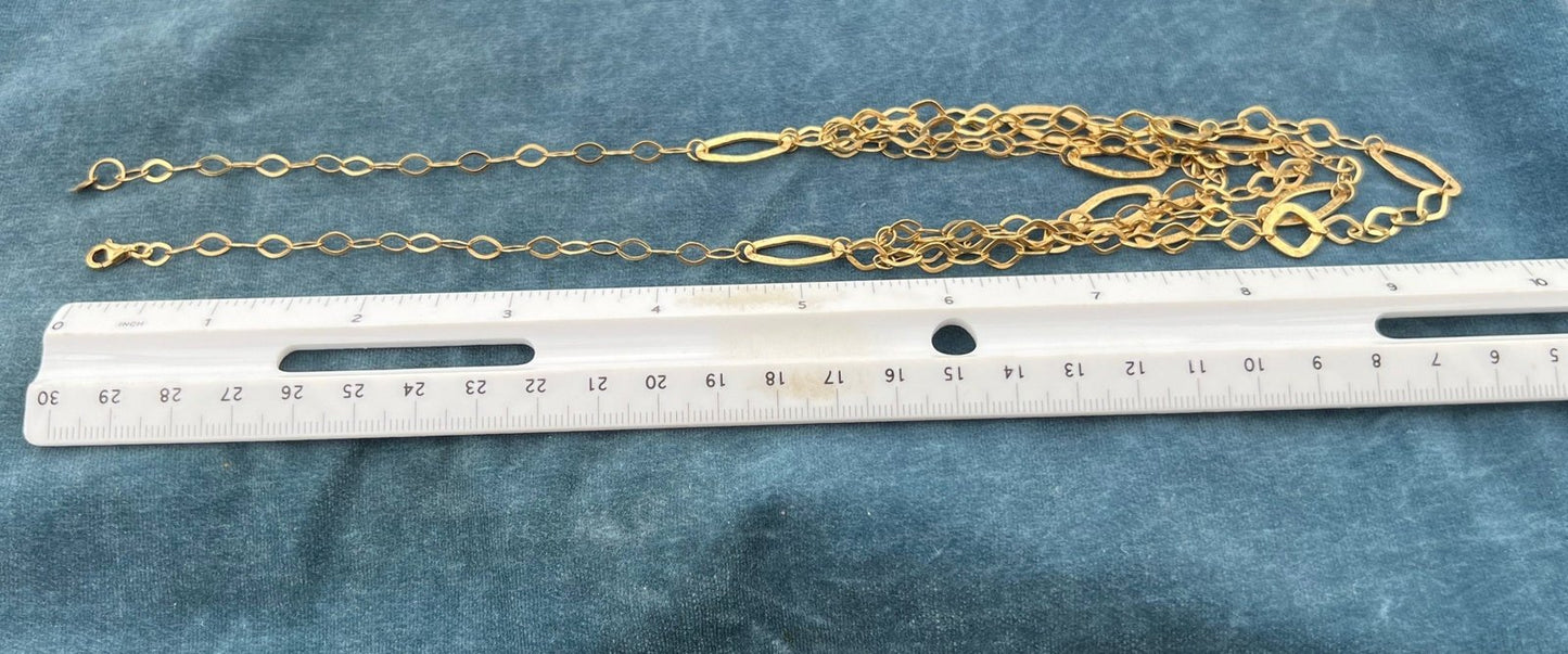 14k Yellow Gold 4 Layer Hammered Geometric Links Chain. 10.5g Italy