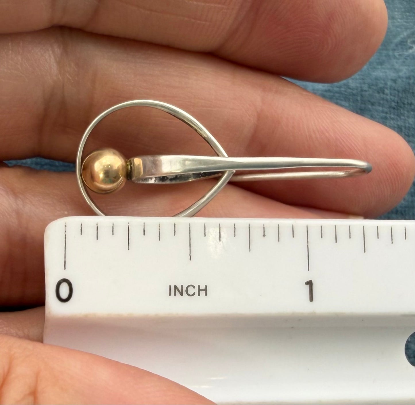 14k Yellow Gold & 925 ED LEVIN Twisted Hoop Ball Earrings. Modernist
