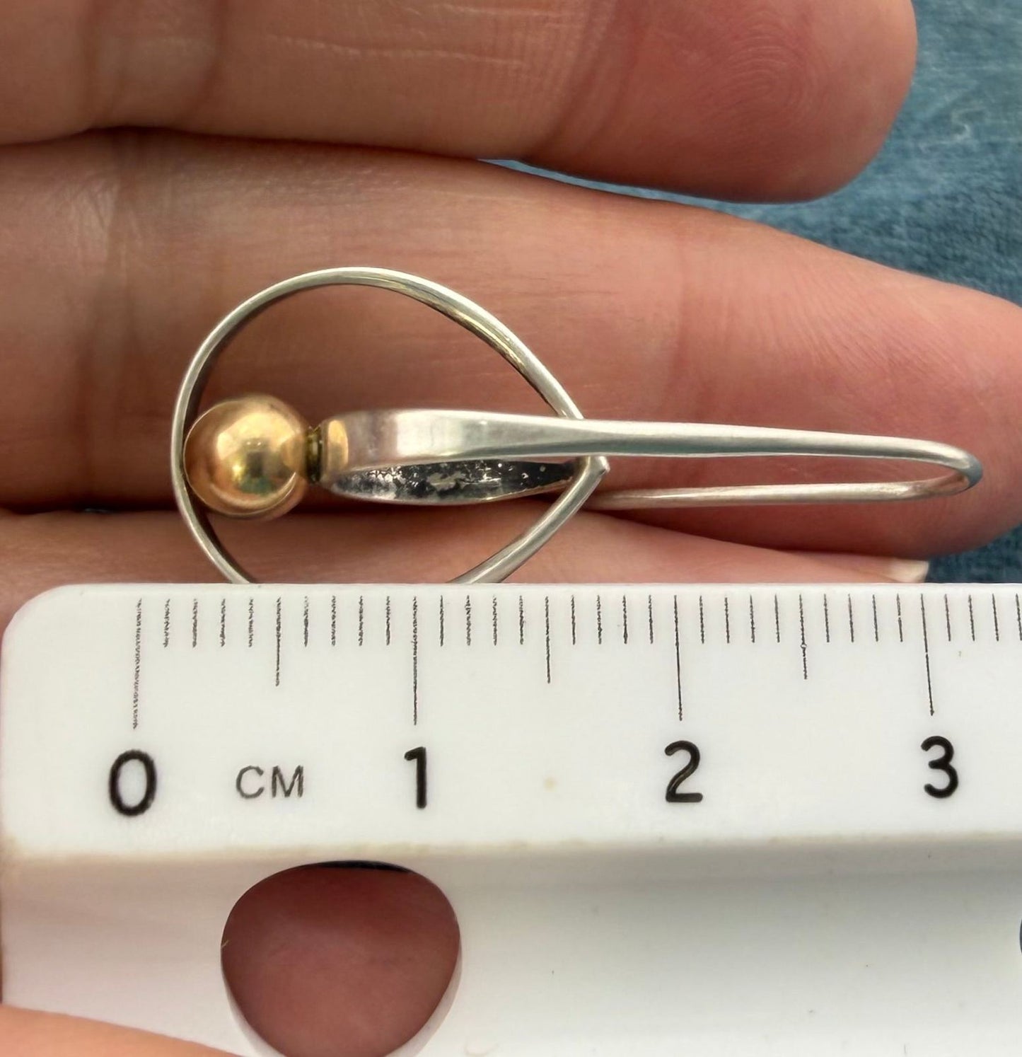 14k Yellow Gold & 925 ED LEVIN Twisted Hoop Ball Earrings. Modernist