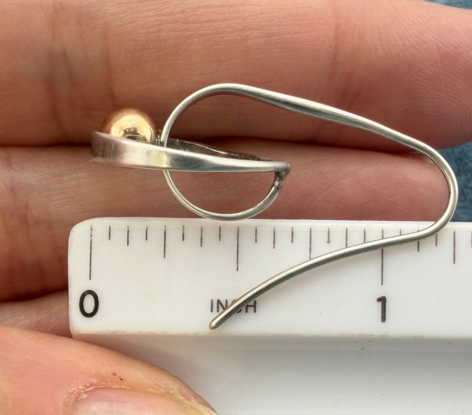 14k Yellow Gold & 925 ED LEVIN Twisted Hoop Ball Earrings. Modernist