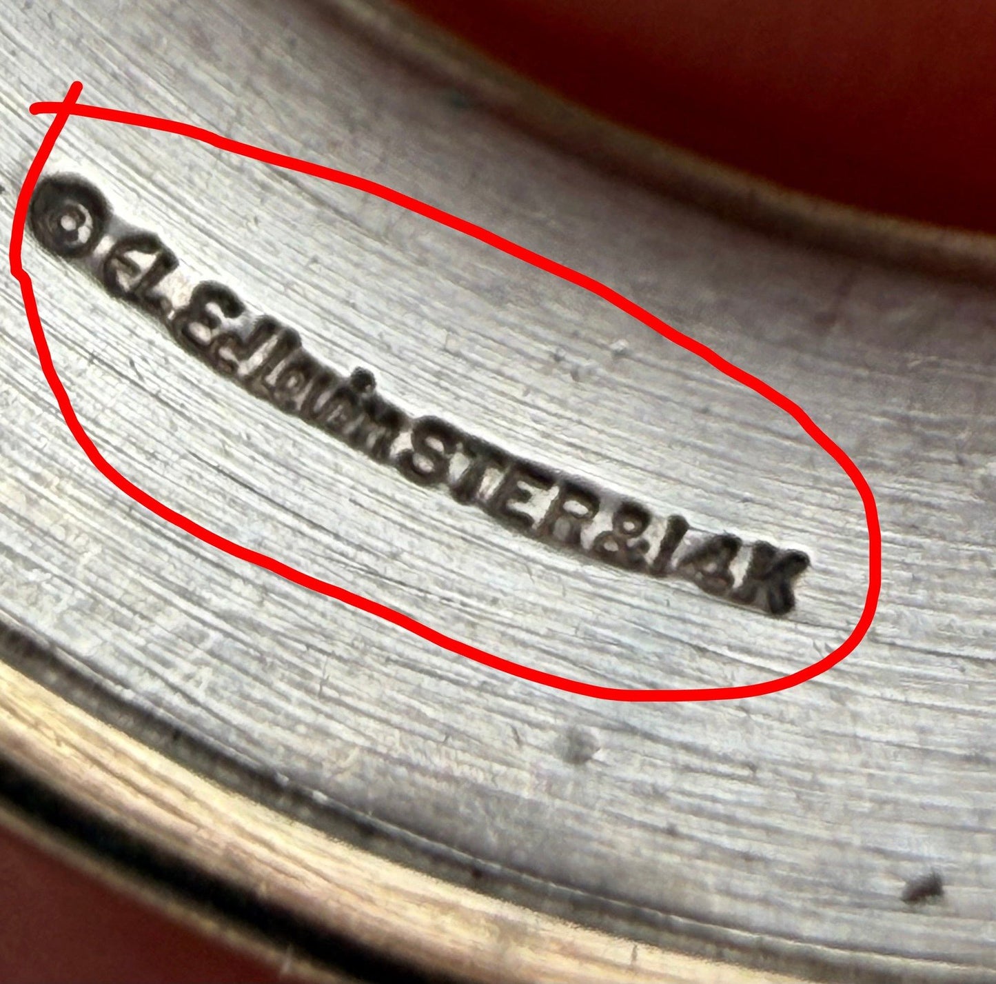 14k Yellow Gold + 925 Floral Engraved Wide Cigar Band Ring. Designer Ed Levin