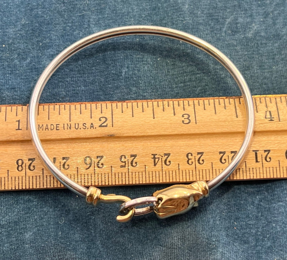 14k Yellow Gold & 925 LEOPARD Bangle Bracelet. Diamond Clasp. 9g